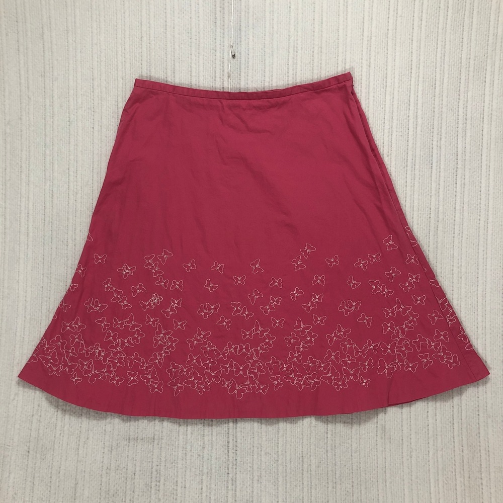 Liz Claiborne Pink Butterfly Embroidered‎ A-Line Skirt Side Zip Knee Length